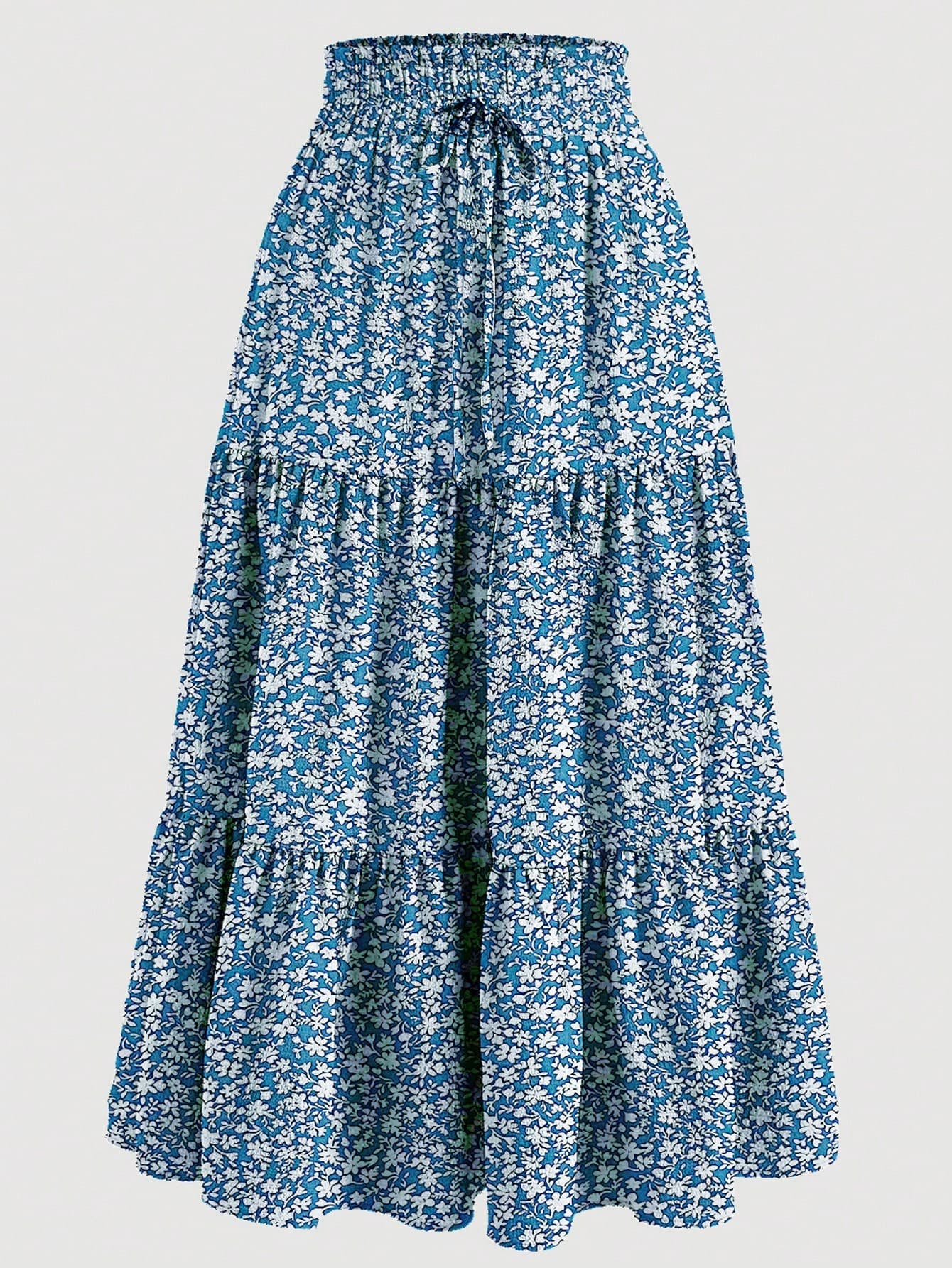 Floral Print Tiered Ruched Elastic Waist Vacation Skirts - Image 1