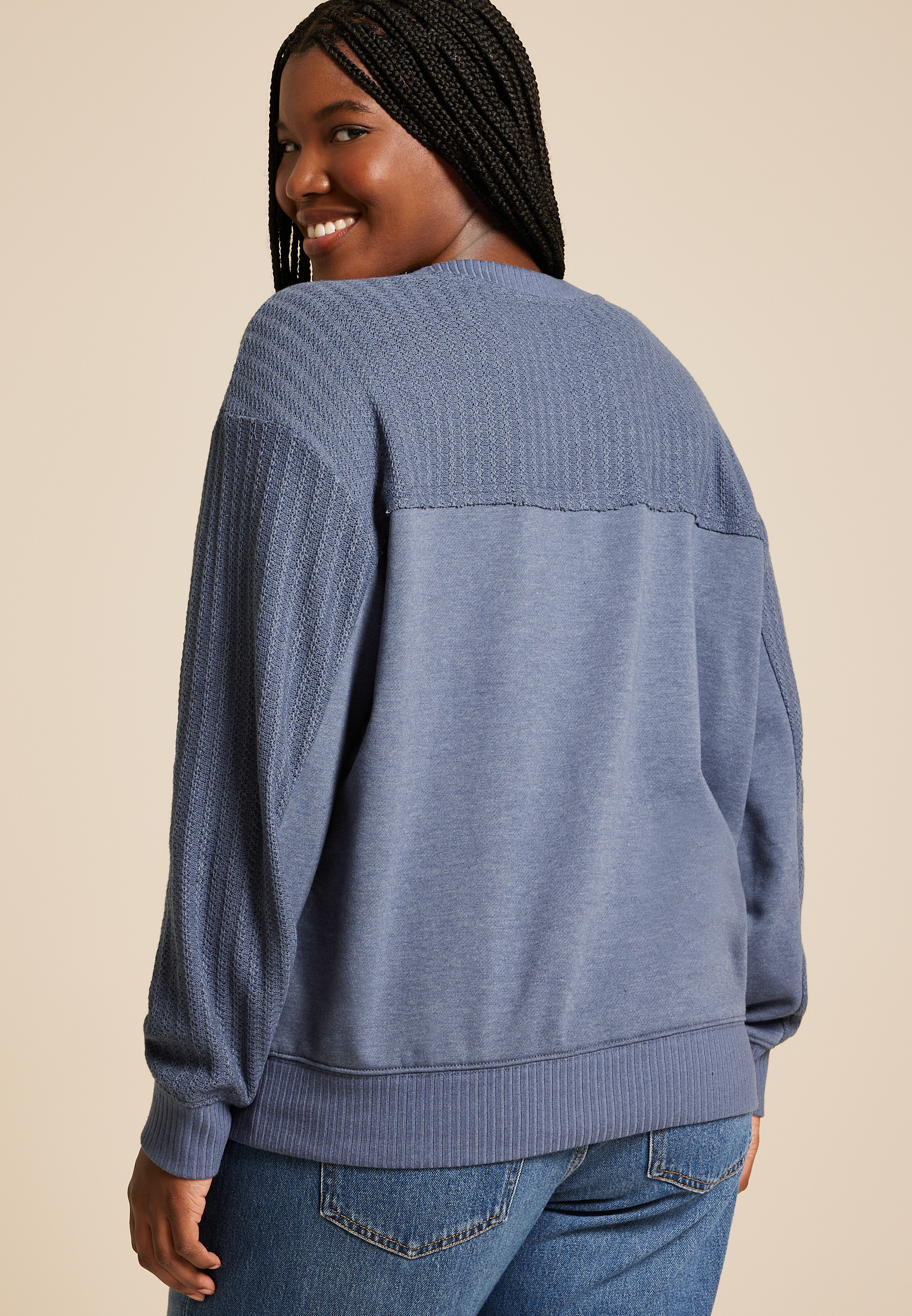Plus Size Knit Mixer Crew Neck Sweatshirt thumbnail 2