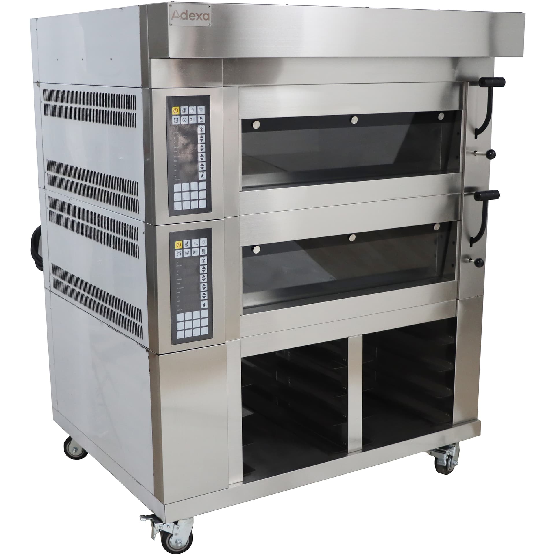 Commercial European 2 Deck 4 Tray Electric Bakery Oven with Pallet Cabinet & Steam 380V 1280x1150x1750mm | Adexa LM40DHC - Image 1