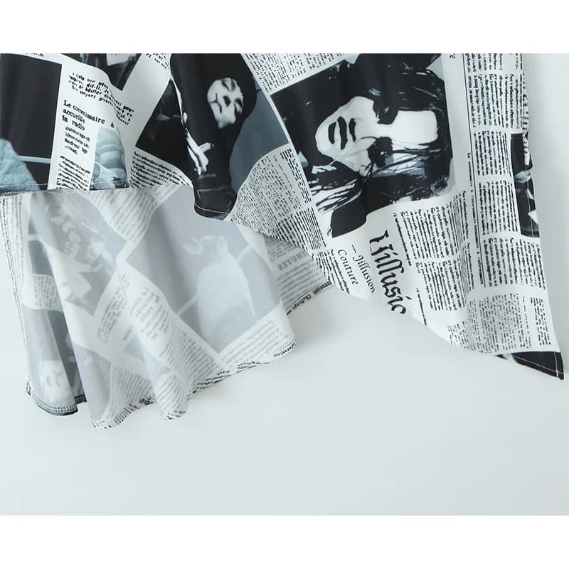YENKYE New Women Newspaper Letter Print Irregular Hem Sling Dresses Fashion Backless Thin Straps With Chain Summer Sexy Dress - AliExpress  thumbnail 4