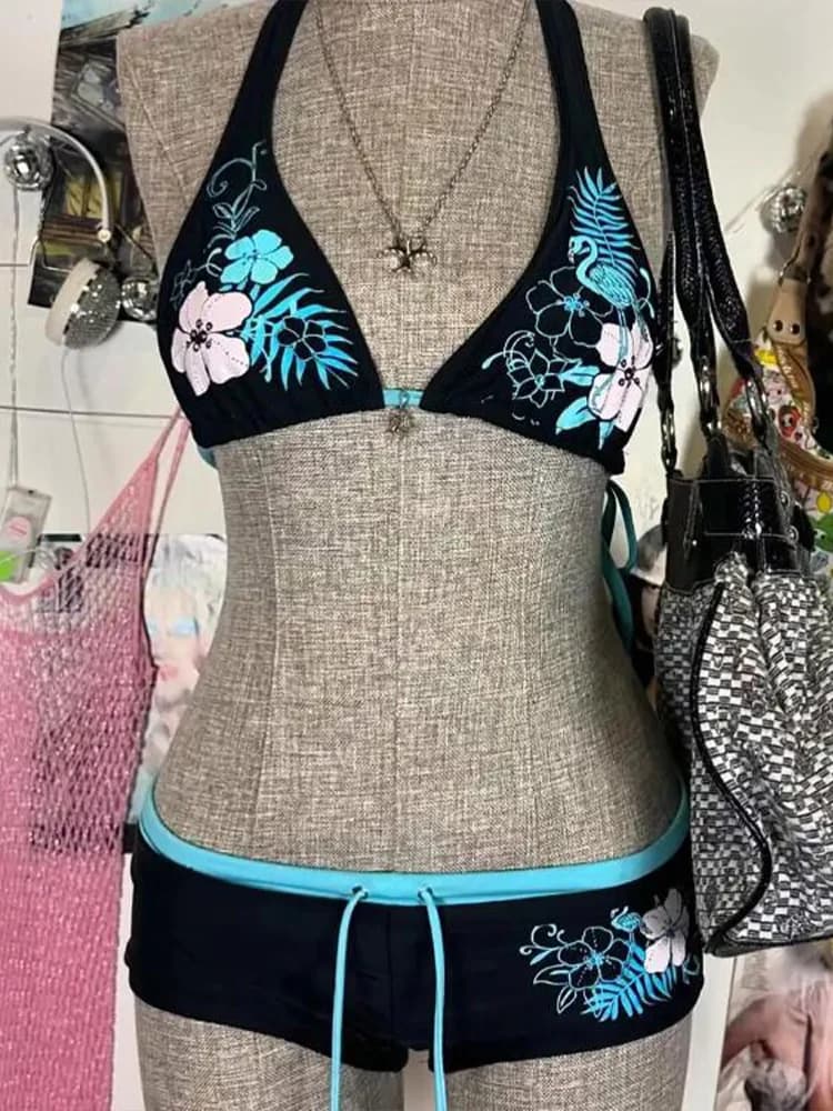 Sexy Hottie Print Laced Up Backless Bikini 2 Piece Set Women Split Swimsuit Beach Bikini 2025 New Summer Swimwear Bikinis Set - AliExpress  thumbnail 2