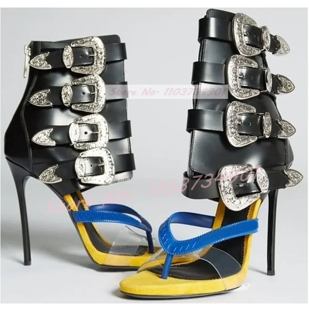 Light Luxury Metal Buckle Mid Calf Sandals Flip Flop Open Toe High Heels Stiletto Zipper Women Shoes2024 New Zapatos Para Mujere - AliExpress 322 thumbnail 3