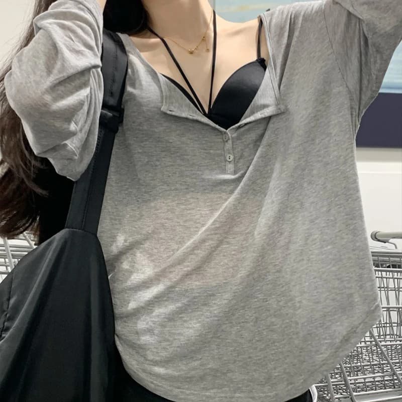 T Shirts Women Slash Neck Long Sleeve Tops Solid Stretch Women's Summer Sexy Club Tshirt Korean Loose Tees Streetwear Clothes - AliExpress  thumbnail 5