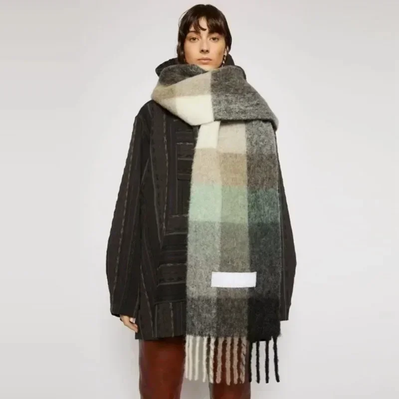 Winter Women Plaid AC Scarf Shawls Studio Cashmere Wraps Lady Tassel Warm Luxury Scarf Scarves Rainbow Hairy Designer Brand Man - AliExpress  thumbnail 3
