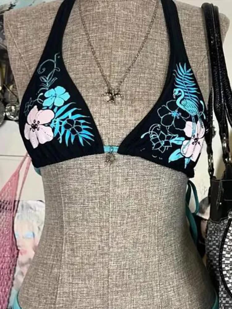 Sexy Hottie Print Laced Up Backless Bikini 2 Piece Set Women Split Swimsuit Beach Bikini 2025 New Summer Swimwear Bikinis Set - AliExpress  thumbnail 4