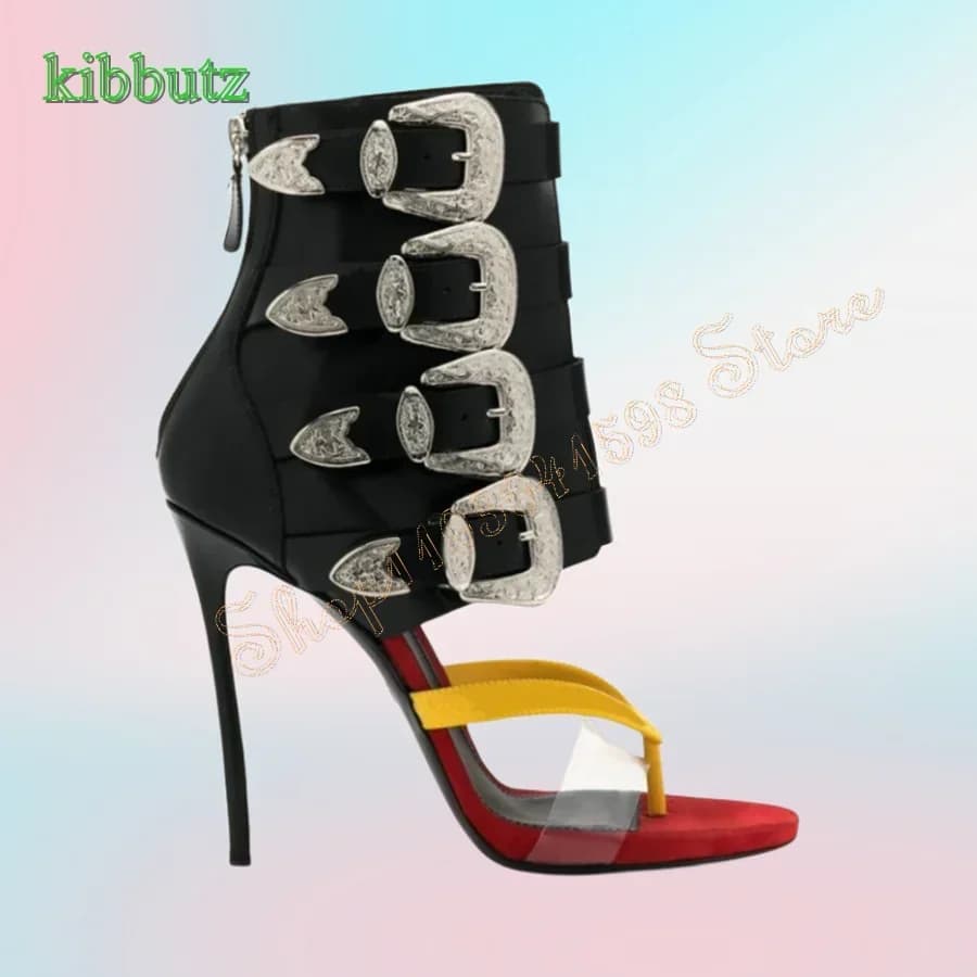Light Luxury Metal Buckle Mid Calf Sandals Flip Flop Open Toe High Heels Stiletto Zipper Women Shoes2024 New Zapatos Para Mujere - AliExpress 322 thumbnail 2