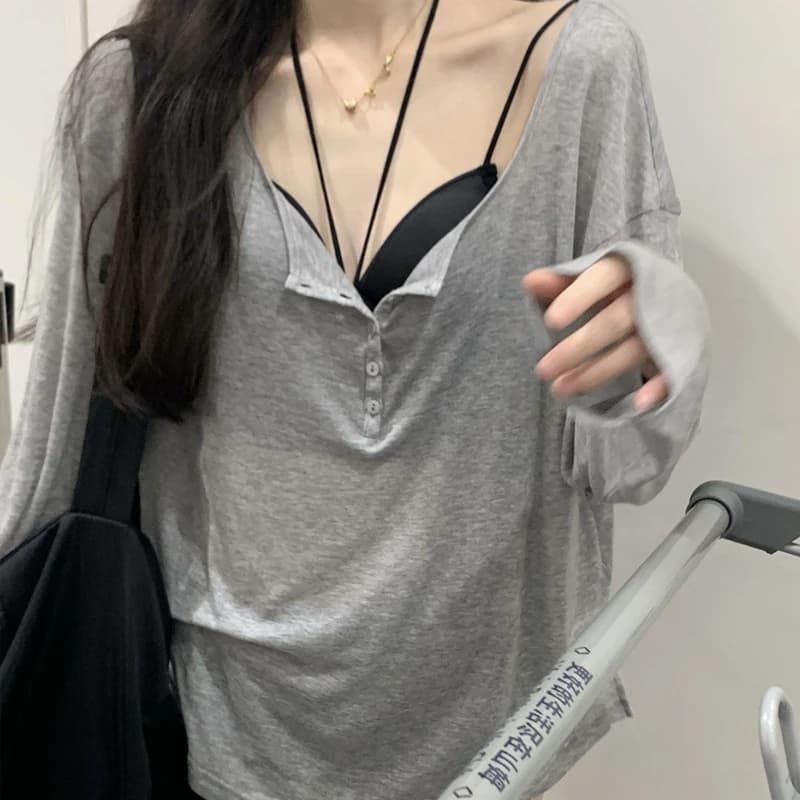 T Shirts Women Slash Neck Long Sleeve Tops Solid Stretch Women's Summer Sexy Club Tshirt Korean Loose Tees Streetwear Clothes - AliExpress  thumbnail 3