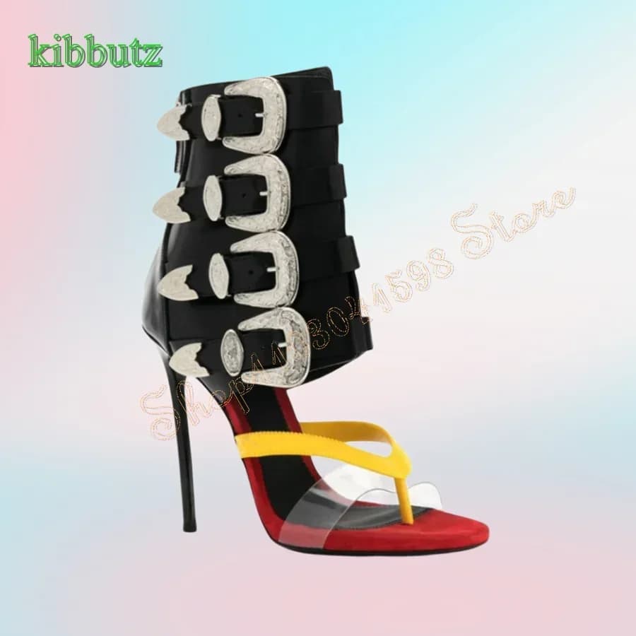 Light Luxury Metal Buckle Mid Calf Sandals Flip Flop Open Toe High Heels Stiletto Zipper Women Shoes2024 New Zapatos Para Mujere - AliExpress 322 - Image 1