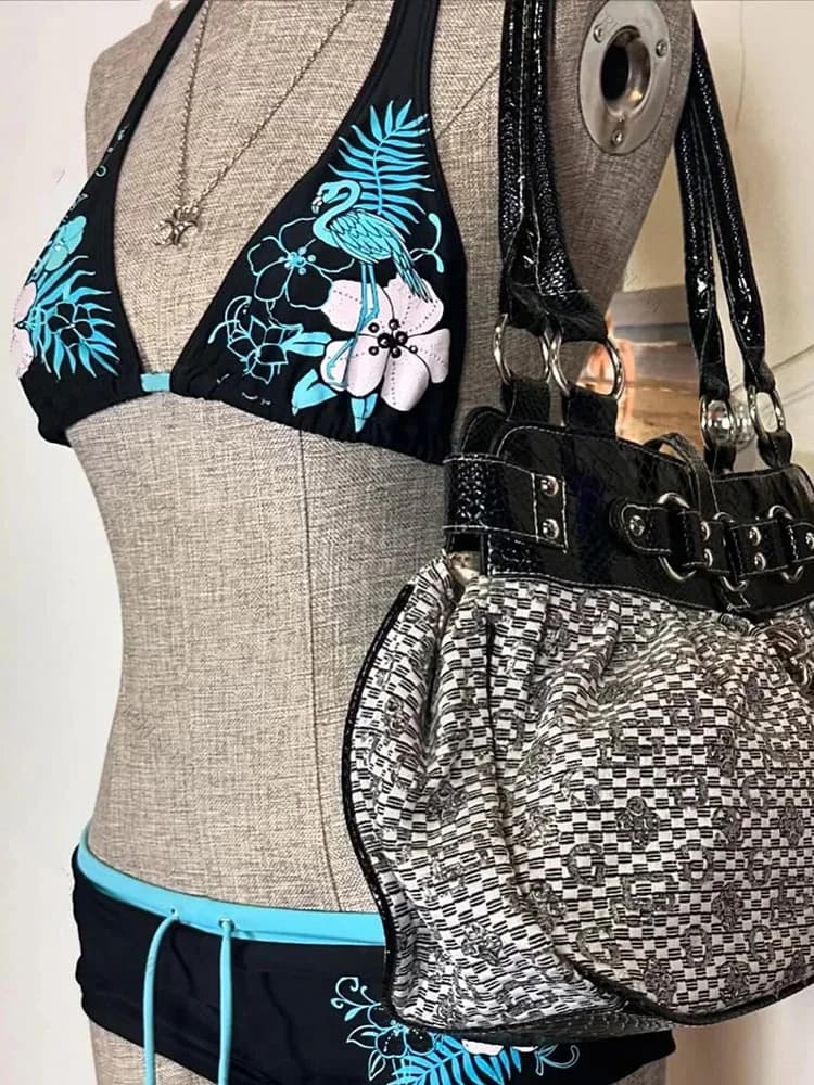 Sexy Hottie Print Laced Up Backless Bikini 2 Piece Set Women Split Swimsuit Beach Bikini 2025 New Summer Swimwear Bikinis Set - AliExpress - Image 1