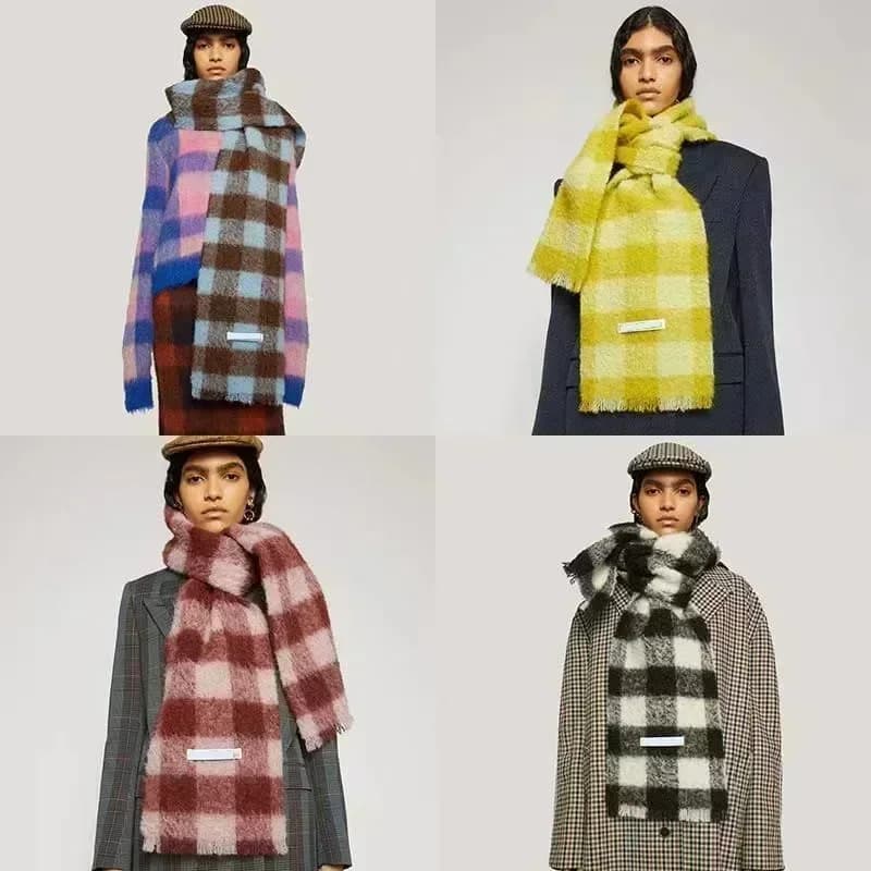 Winter Women Plaid AC Scarf Shawls Studio Cashmere Wraps Lady Tassel Warm Luxury Scarf Scarves Rainbow Hairy Designer Brand Man - AliExpress  thumbnail 2