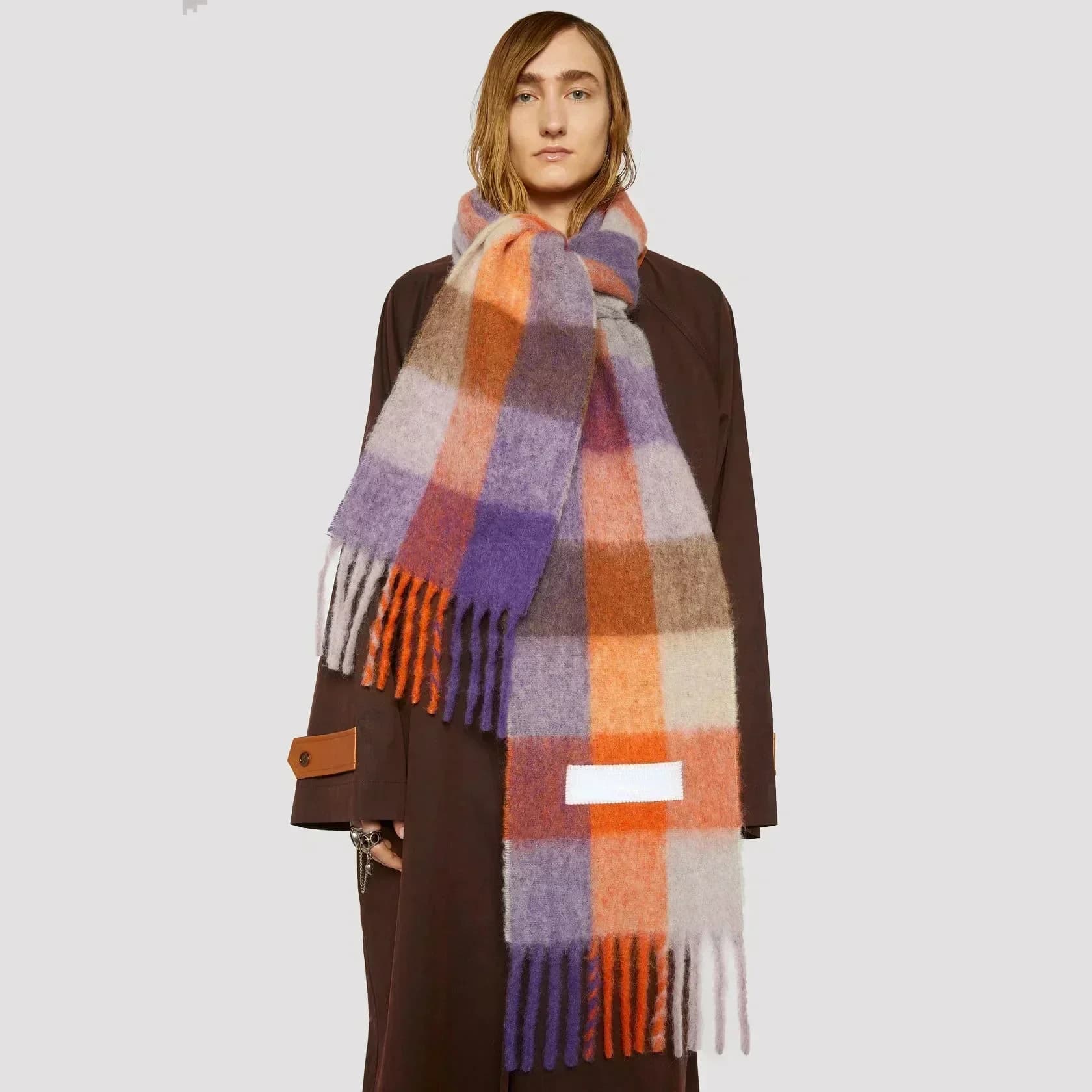 Winter Women Plaid AC Scarf Shawls Studio Cashmere Wraps Lady Tassel Warm Luxury Scarf Scarves Rainbow Hairy Designer Brand Man - AliExpress  thumbnail 5
