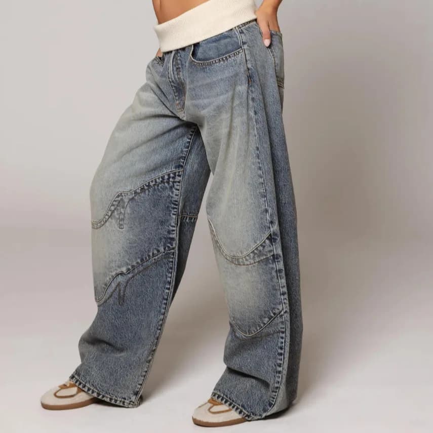 Women's Hip Hop Splice Fashion Basics Retro Jeans Simple Dressing Up Daily Necessary Wide Leg Pants Baggy Cargo Pants - AliExpress  thumbnail 3