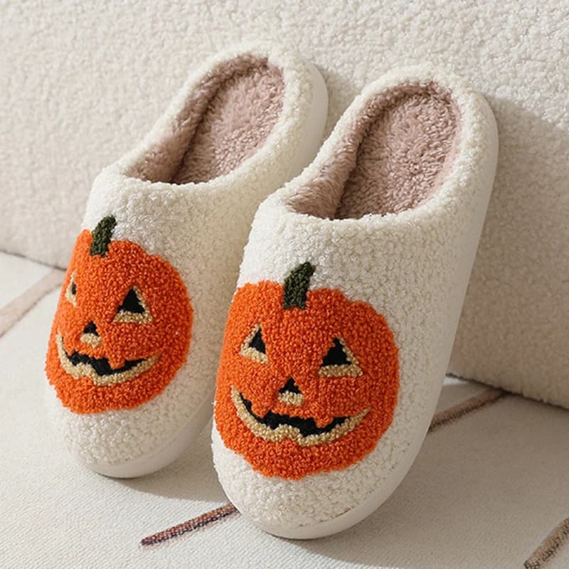 Halloween Cartoon Pumpkin Home Slippers for Women Comfortable Winter Soft Plush Warm Slippers Woman Indoor Non Slip Cotton Shoes - AliExpress  thumbnail 4