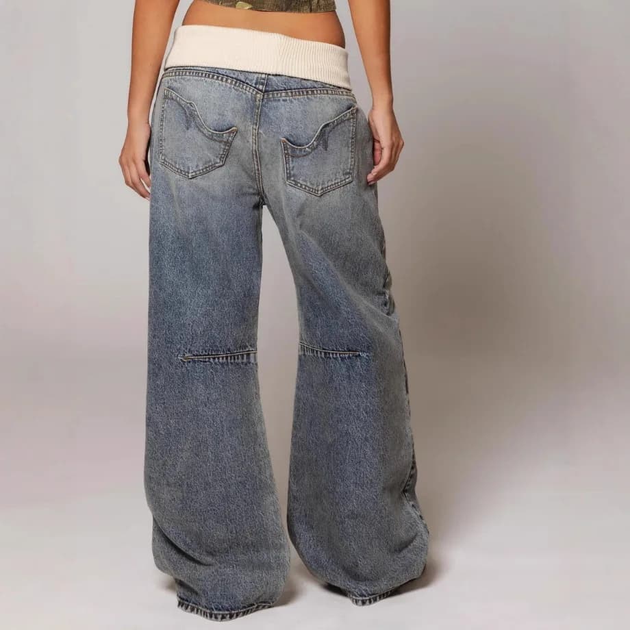 Women's Hip Hop Splice Fashion Basics Retro Jeans Simple Dressing Up Daily Necessary Wide Leg Pants Baggy Cargo Pants - AliExpress  thumbnail 4