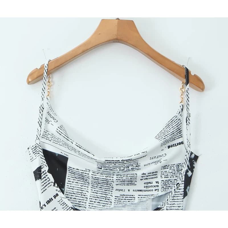 YENKYE New Women Newspaper Letter Print Irregular Hem Sling Dresses Fashion Backless Thin Straps With Chain Summer Sexy Dress - AliExpress  thumbnail 5