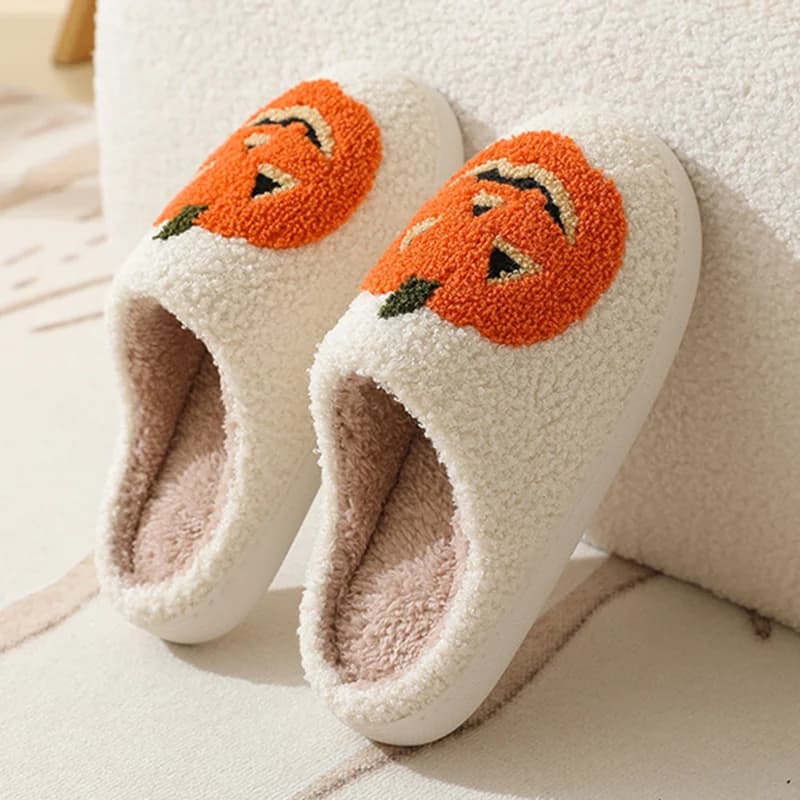 Halloween Cartoon Pumpkin Home Slippers for Women Comfortable Winter Soft Plush Warm Slippers Woman Indoor Non Slip Cotton Shoes - AliExpress  thumbnail 5