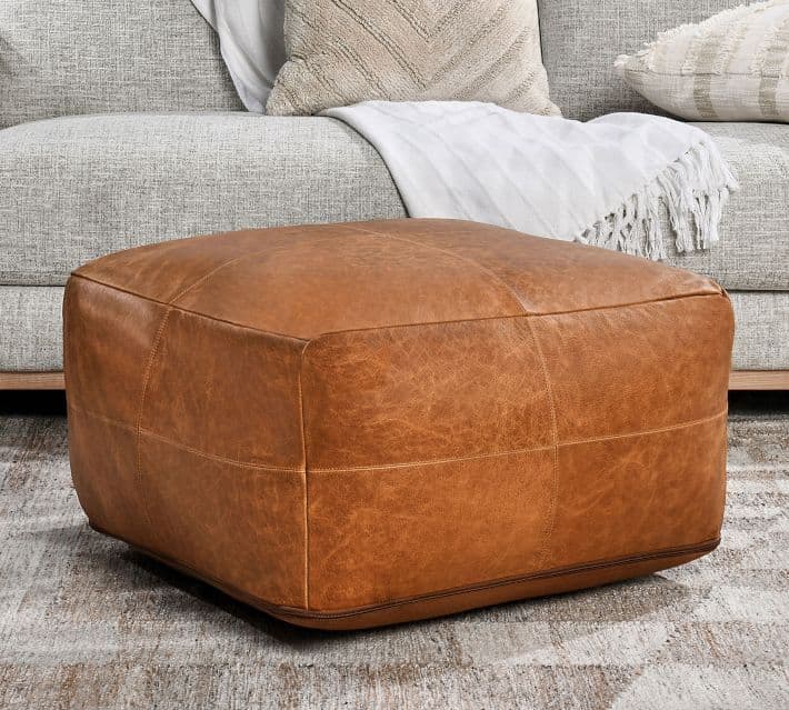 Gaona Leather Pouf - Image 1