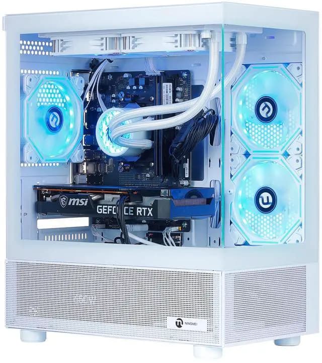 Ningmei Gaming Desktop Computer PC, AMD Ryzen 7 5700X, RTX 5060, 32GB DDR4 RAM, 1TB NVME SSD, 240 Liquid Cooler, 650W PSU, Wi-Fi, ARGB Fans , Game