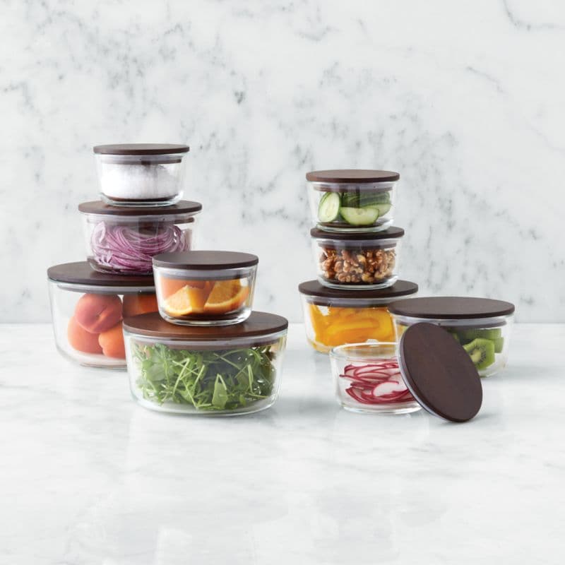 8-Piece Round Glass Food Storage Container Set with FSC-Certified Dark Acacia Wood Lids thumbnail 2