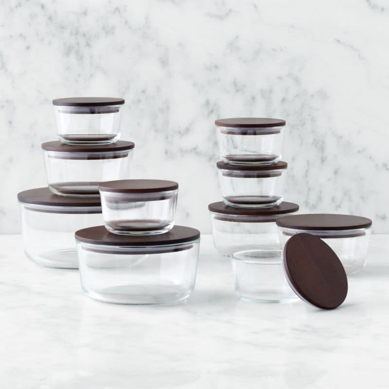 8-Piece Round Glass Food Storage Container Set with FSC-Certified Dark Acacia Wood Lids thumbnail 3
