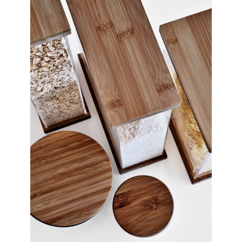 Complete Round Glass Canister Set with FSC-Certified Dark Acacia Wood Lids thumbnail 6