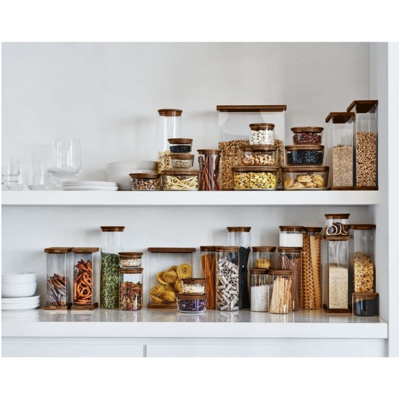 Complete Round Glass Canister Set with FSC-Certified Dark Acacia Wood Lids thumbnail 3