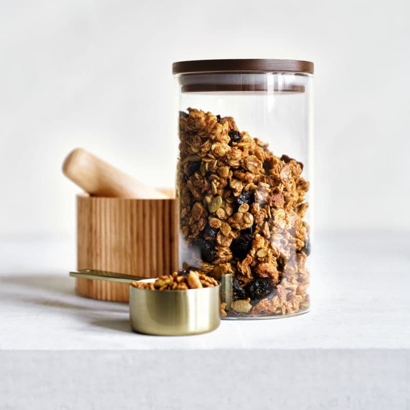 Complete Round Glass Canister Set with FSC-Certified Dark Acacia Wood Lids thumbnail 4
