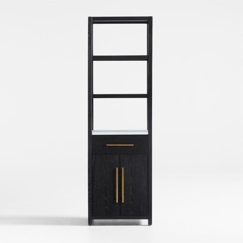 Carmen Tall White Marble Shelf and Black Ash Wood Bathroom Storage Tower thumbnail 7
