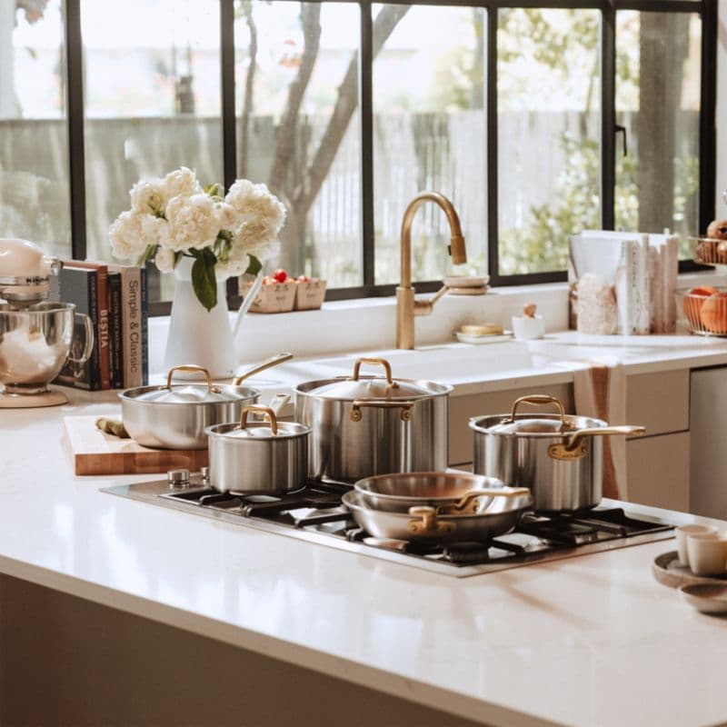 Made In Stainless Clad 10-Piece Cookware Set with Antique Brass Hardware thumbnail 3
