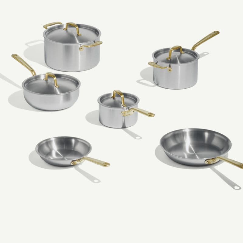 Made In Stainless Clad 10-Piece Cookware Set with Antique Brass Hardware thumbnail 6