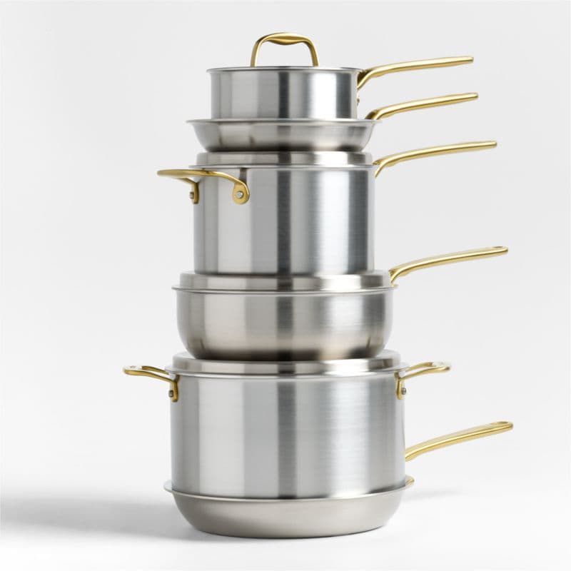Made In Stainless Clad 10-Piece Cookware Set with Antique Brass Hardware thumbnail 7