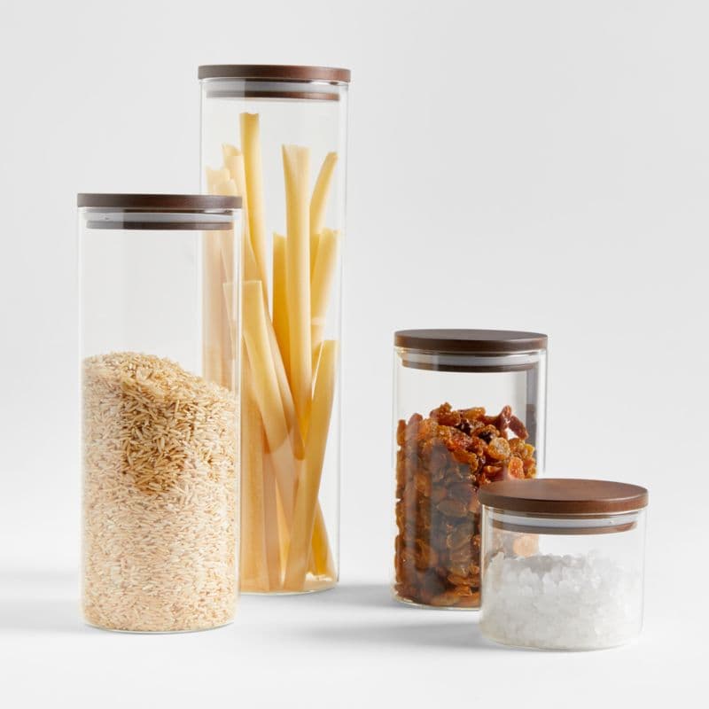 Complete Round Glass Canister Set with FSC-Certified Dark Acacia Wood Lids - Image 1