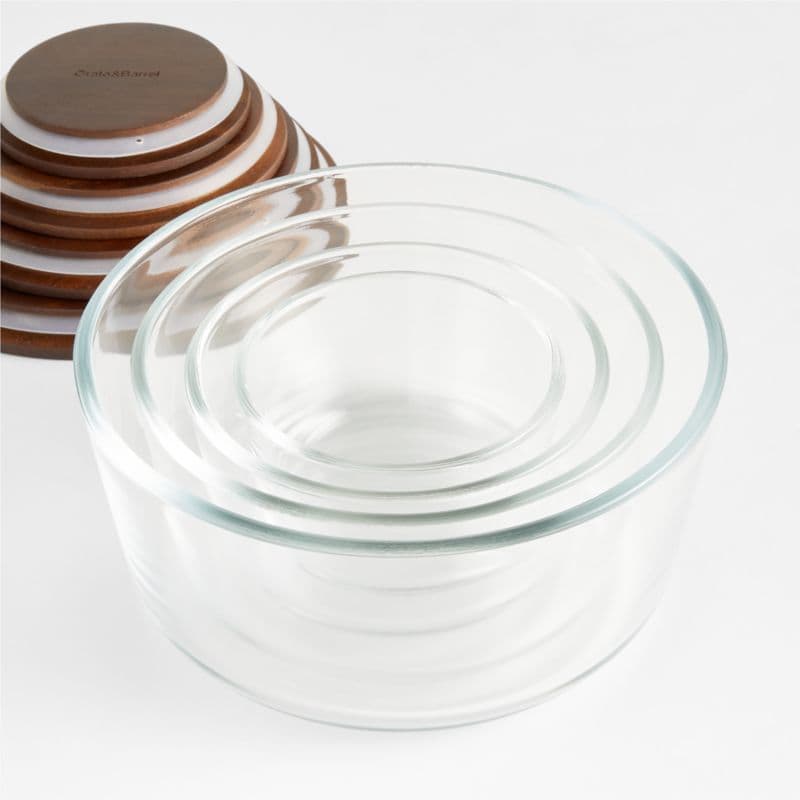 8-Piece Round Glass Food Storage Container Set with FSC-Certified Dark Acacia Wood Lids thumbnail 4