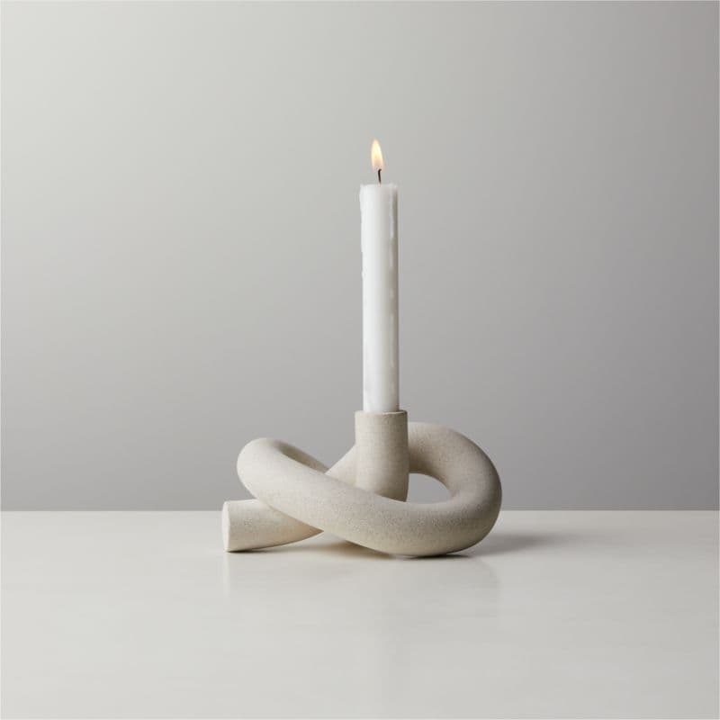 Asha Speckled Cement Knotted Taper Candle Holder - Image 1