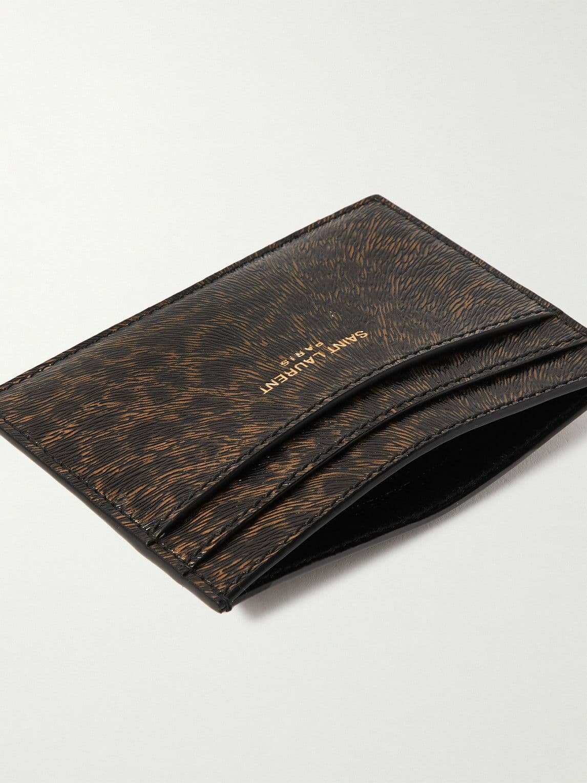 SAINT LAURENT - Leopard-Print Glossed Textured-Leather Cardholder thumbnail 2