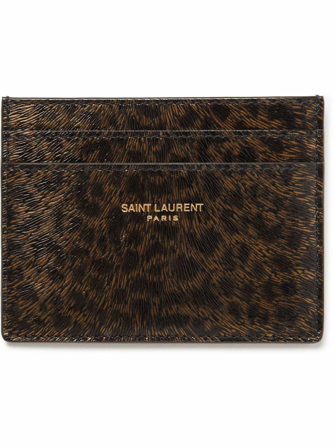 SAINT LAURENT - Leopard-Print Glossed Textured-Leather Cardholder - Image 1
