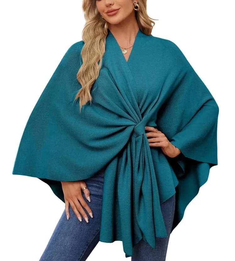 Elegant Shawl Wraps Soft Open Front Poncho Sweater - Image 1