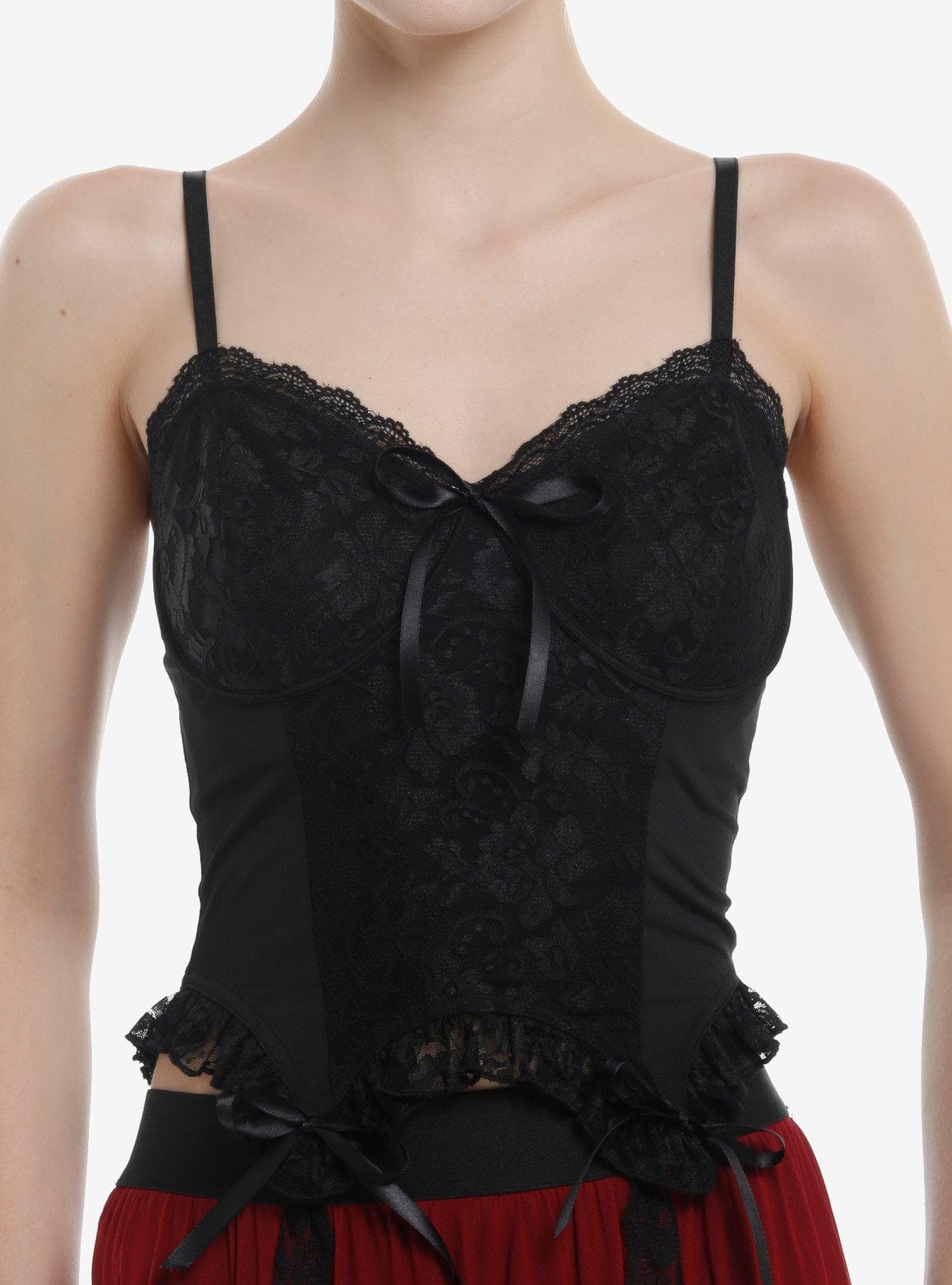 Cosmic Aura Black Lace Bow Bustier Top - Image 1