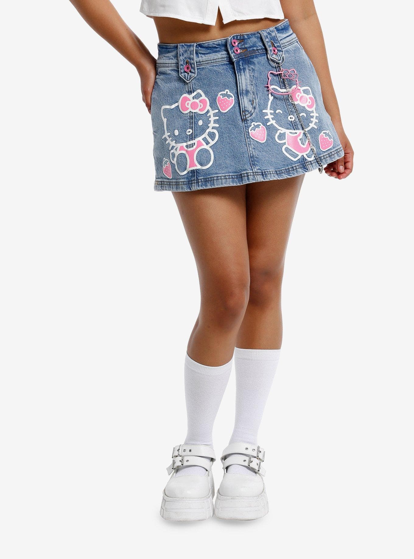 Hello Kitty Strawberry Belt Chain Denim Skirt