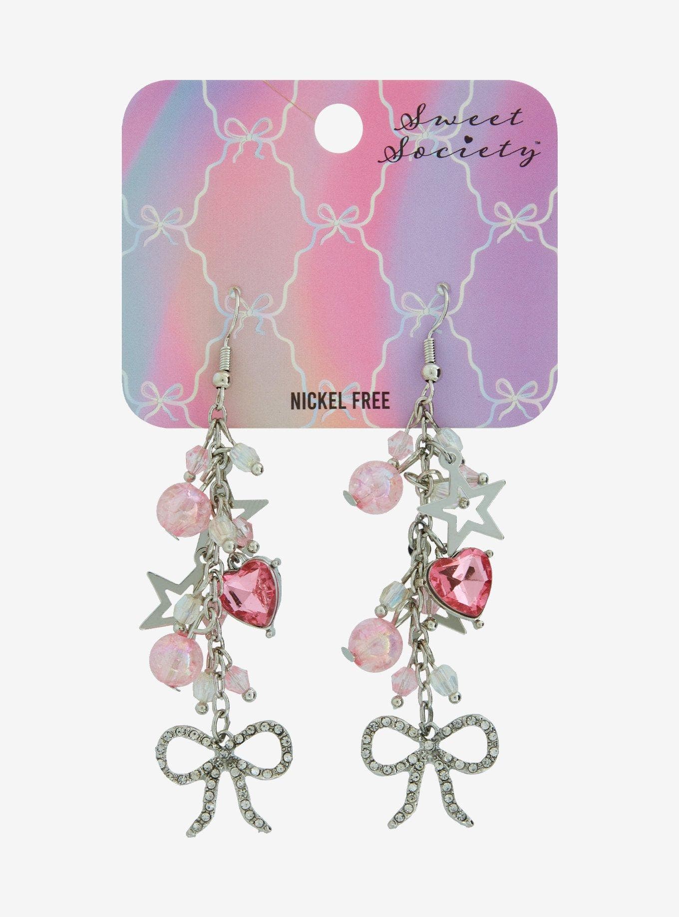 Sweet Society Star Ribbon Heart Drop Earrings - Image 1