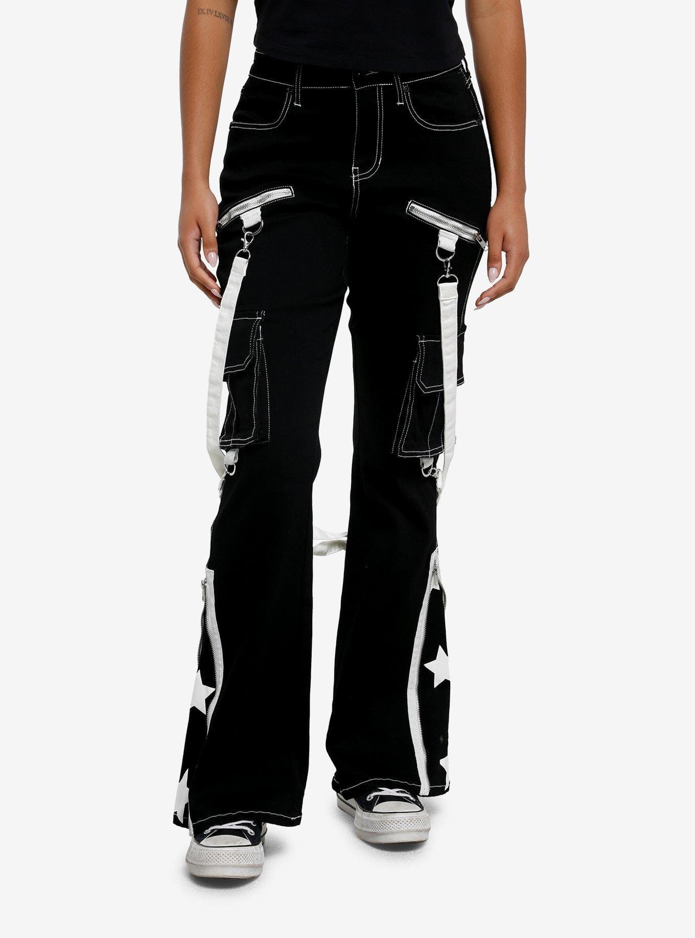 White Star Suspender Flare Denim Pants - Image 1