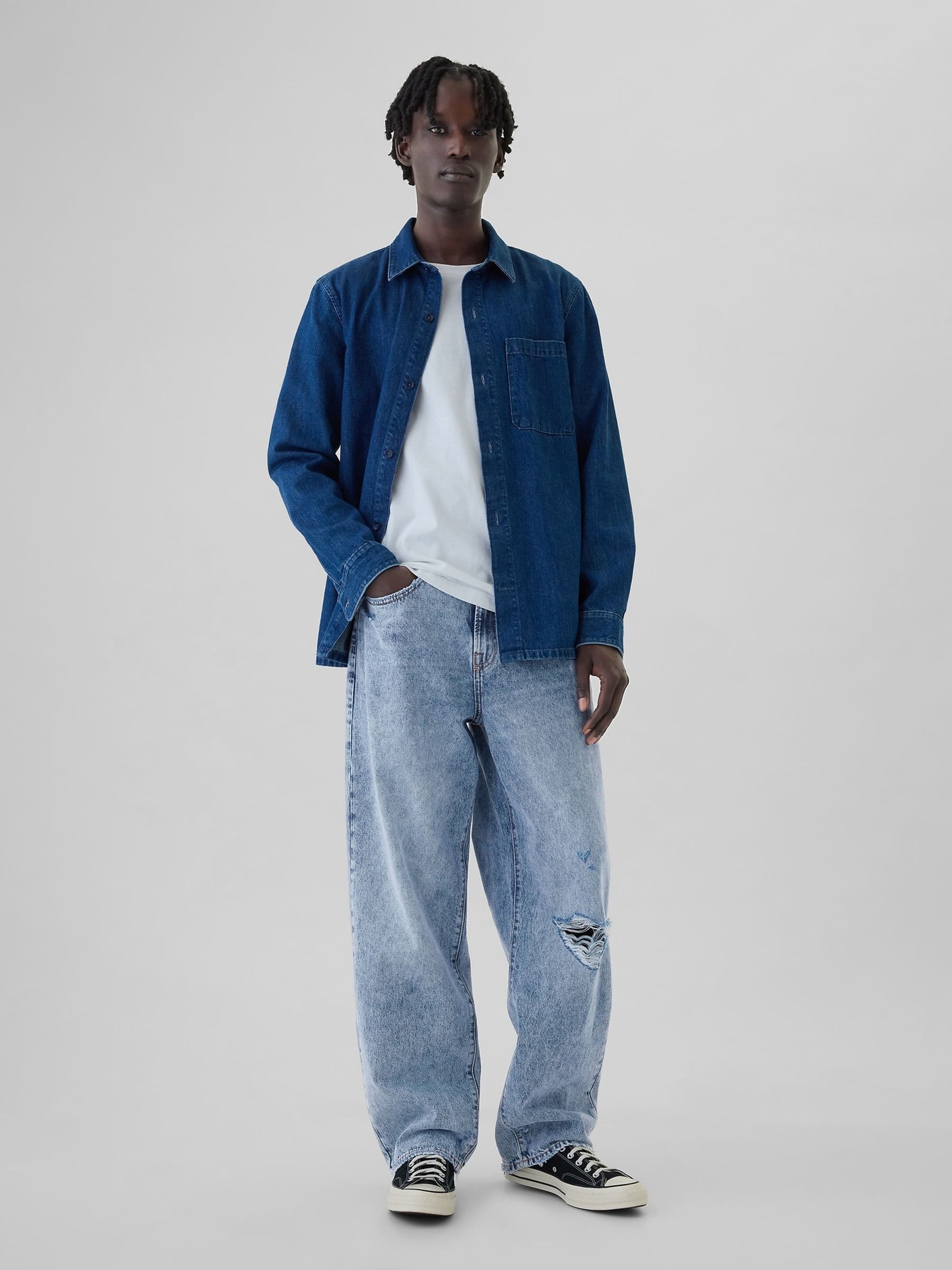 Blue Distressed Loose Fit Baggy Jeans - Image 1