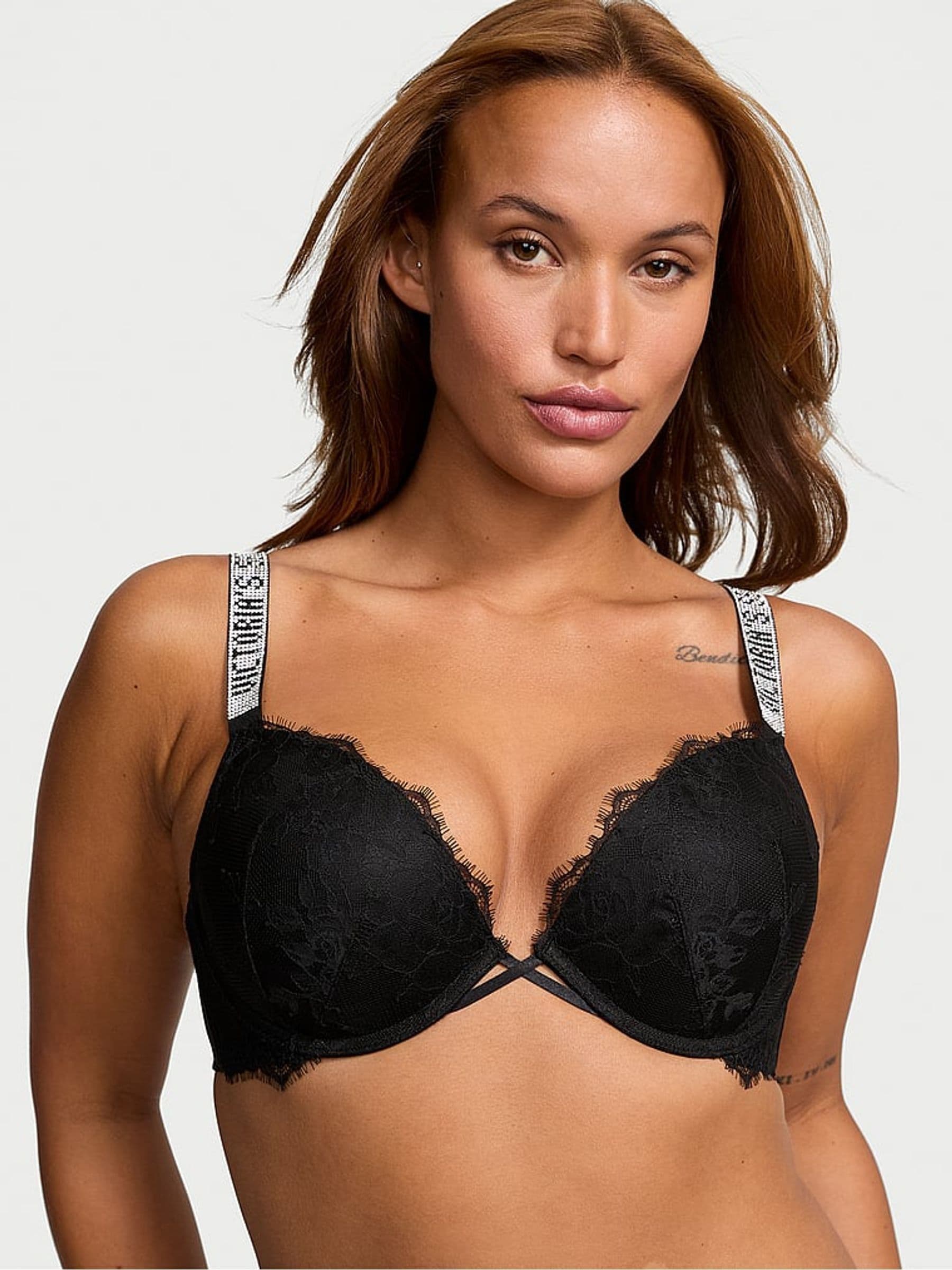 Black Push Up Shine Strap Bra - Image 1