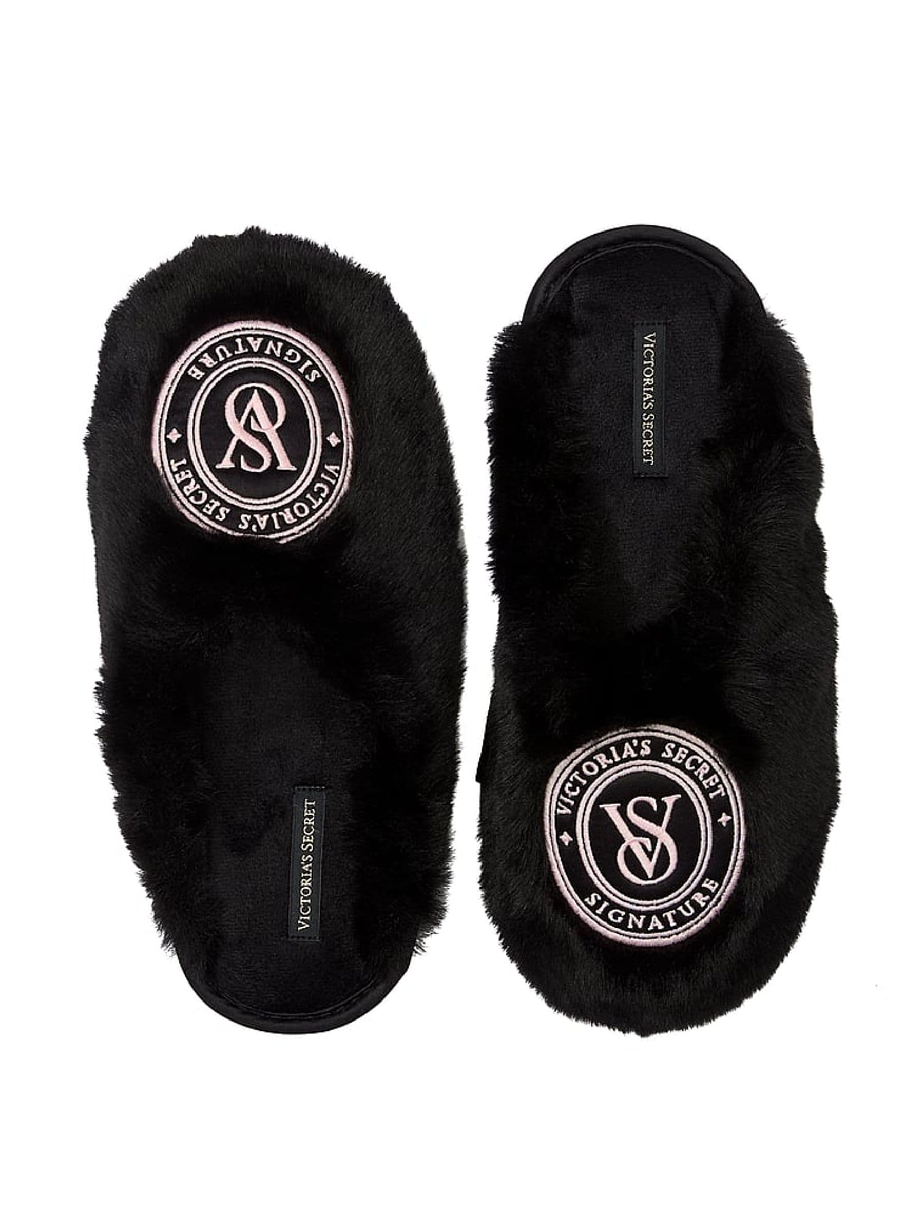 Black Closed Toe Faux Fur Slippers - Image 1