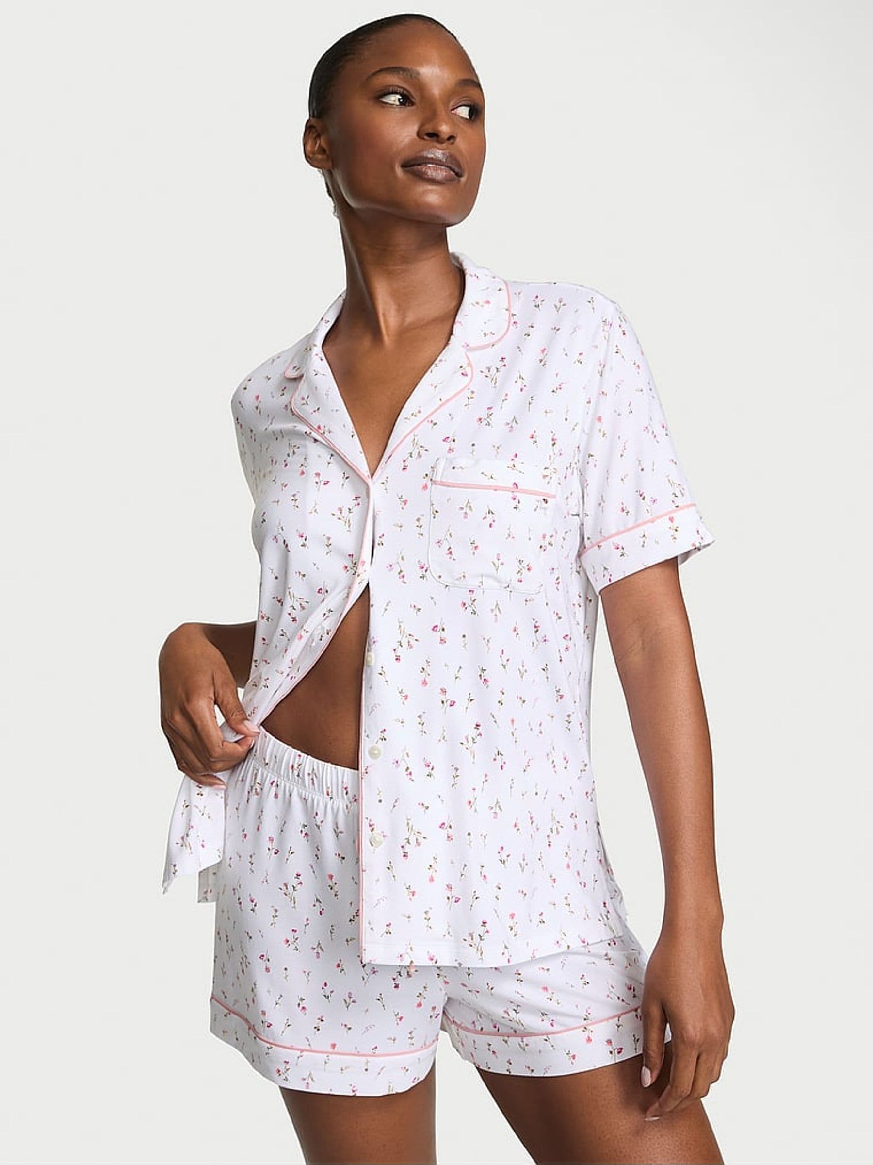 White & Pink Ditsy Floral Modal Short Pyjama Set