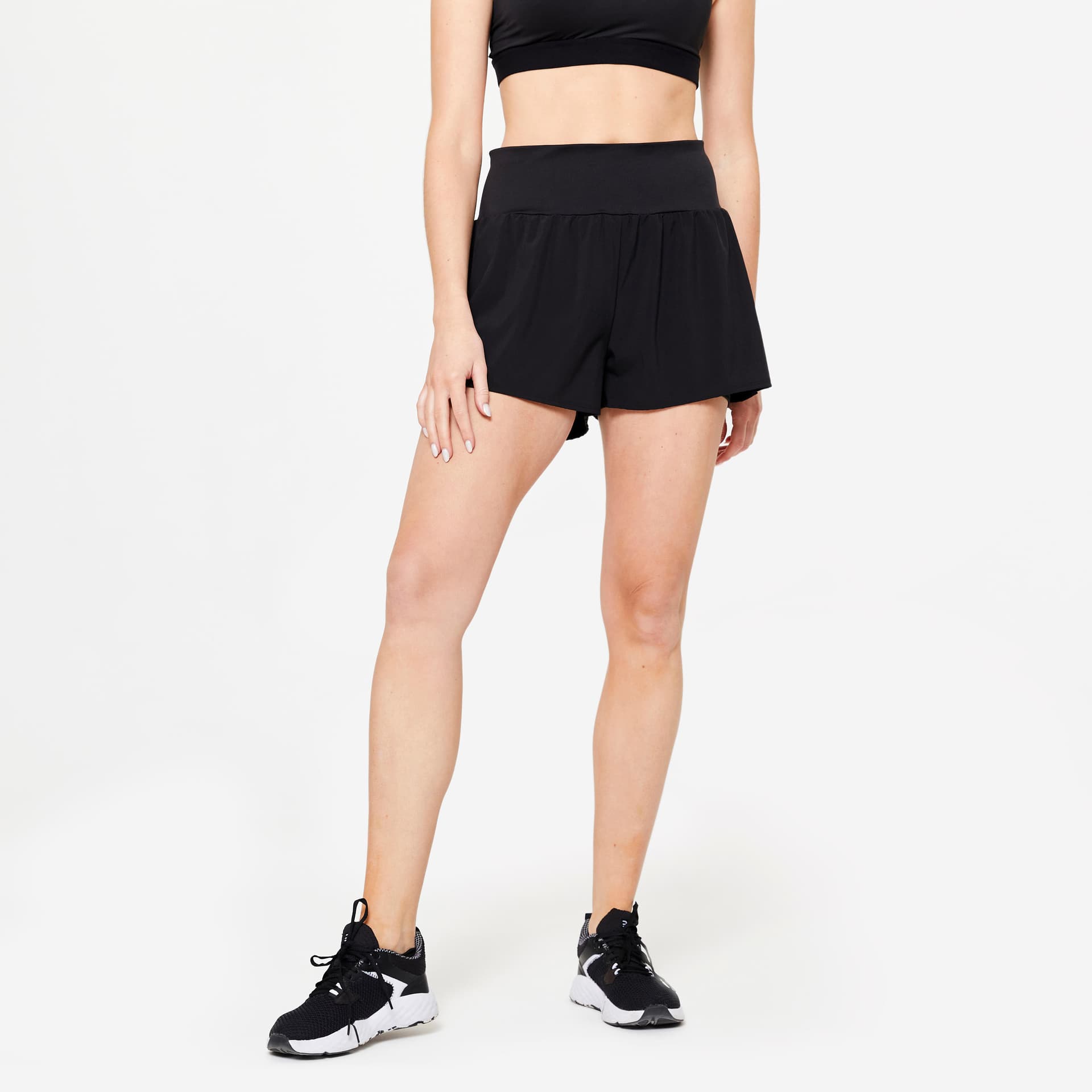 Short 2 en 1 fitness femme, noir - Image 1