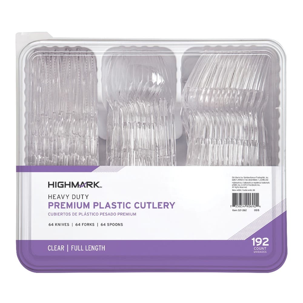 Highmark Heavy-Duty Plastic Cutlery, Clear, Pack Of 192 Utensils - Image 1