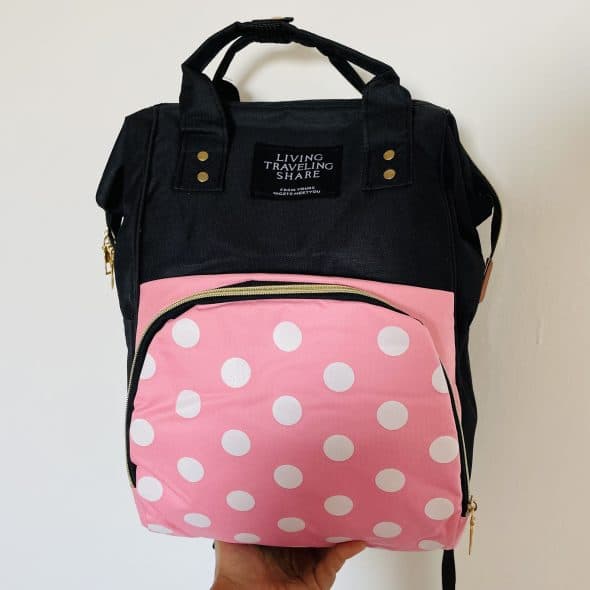 Mochila Pañalera maternal bebé Minnie Rosa Puntos - Image 1