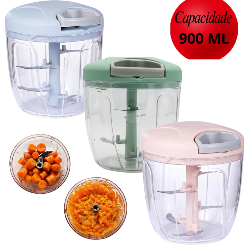 Processador e Triturador Manual De Alimentos Moedor Alho e Vegetais e Carnes com 5 Lâminas 900ml - Image 1