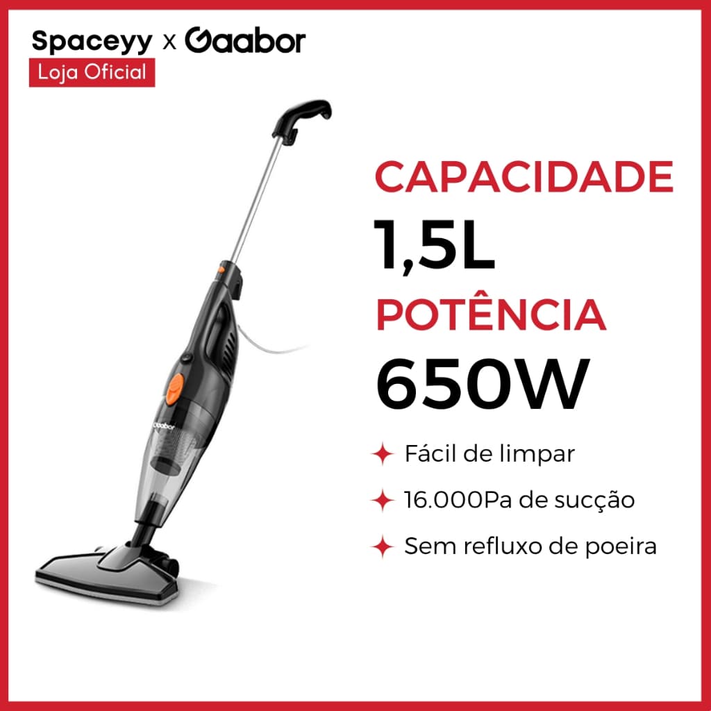 Aspirador de Pó Vertical Gaabor 2 em 1 Doméstico Leve Preto 16.000Pa Sucção Forte 127v/220V - Image 1